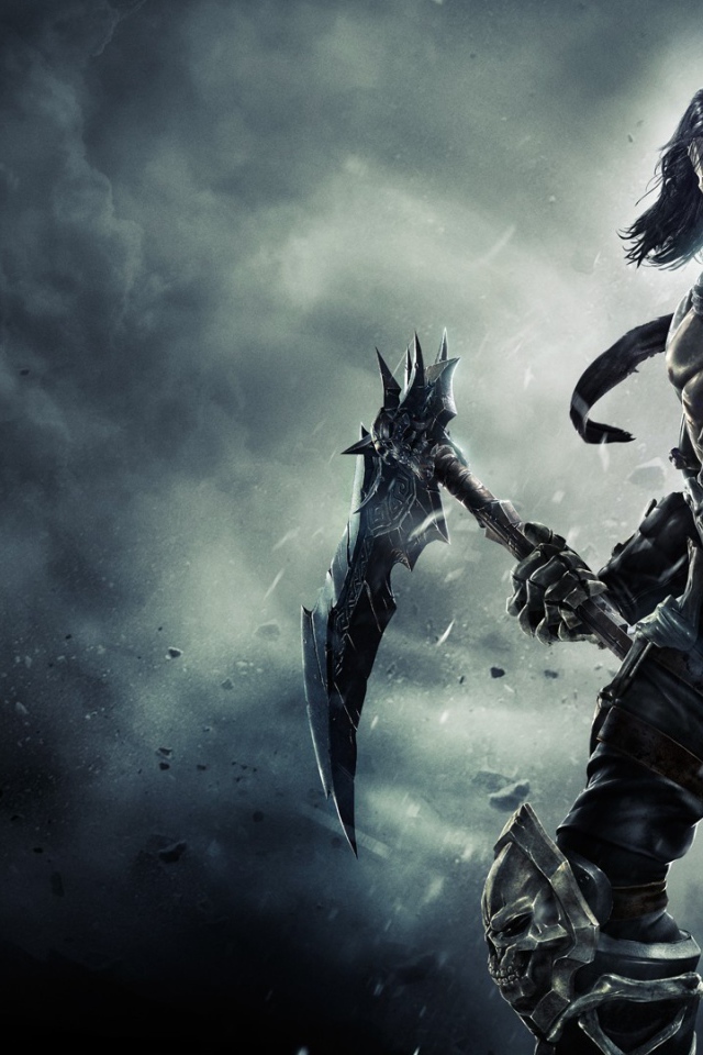 Воин в маске черепа с топорами