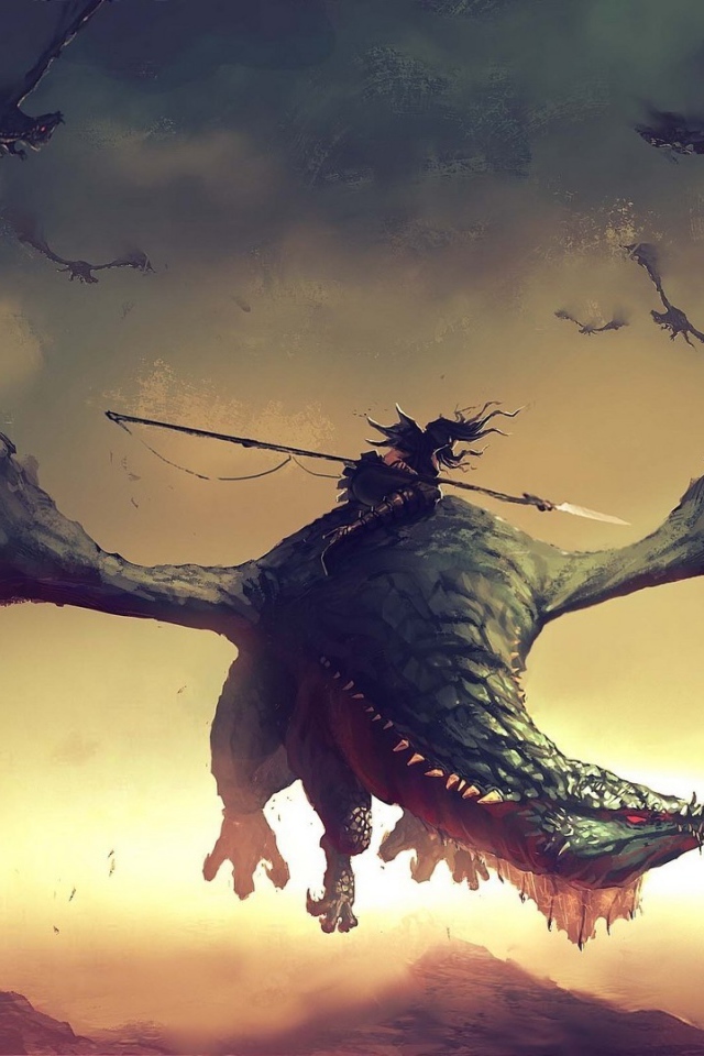 Воин с копьем верхом на драконе