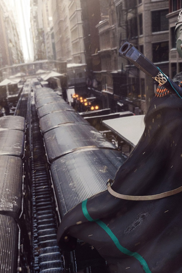 Воин в шлеме на крыше поезда метро