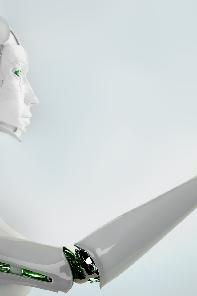 Белый робот с зелеными вставками