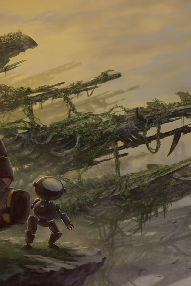 Девушка солдат с роботом помощником