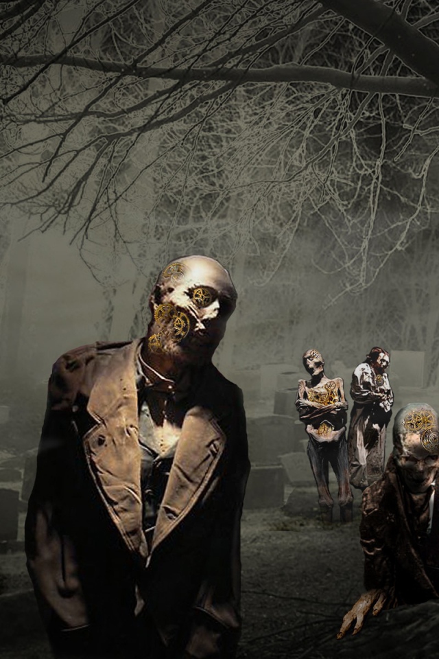 Зомби среди памятников на кладбище