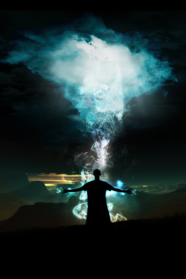 Колдун около магического костра