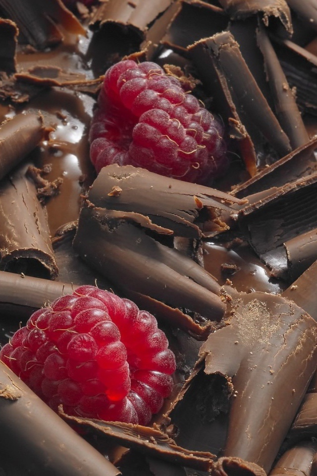 Малина среди шоколадной стружки