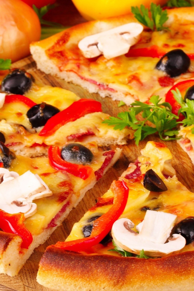 Pizza with mushrooms and peppers