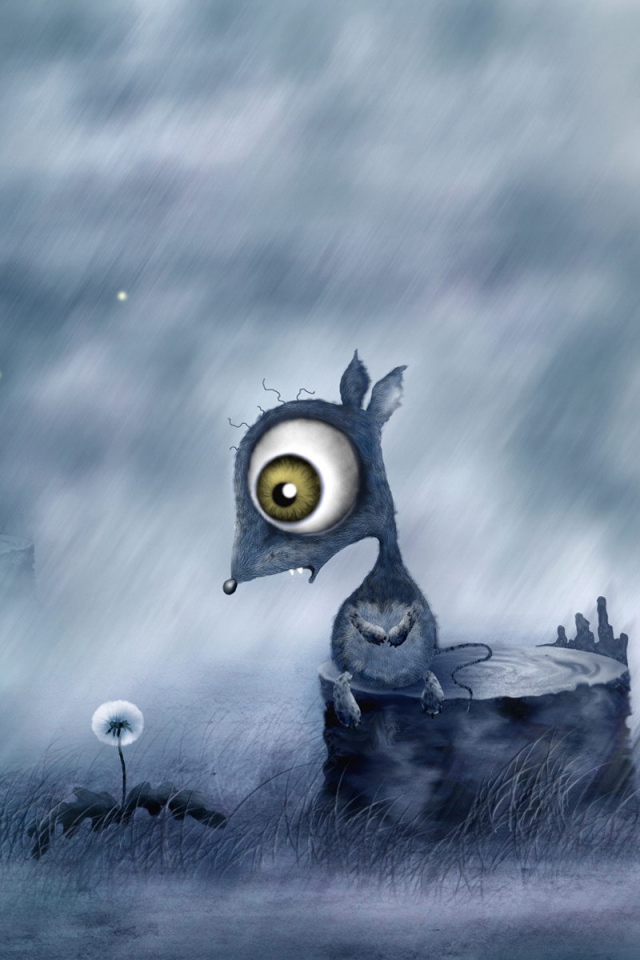 Мышь сидит на пне