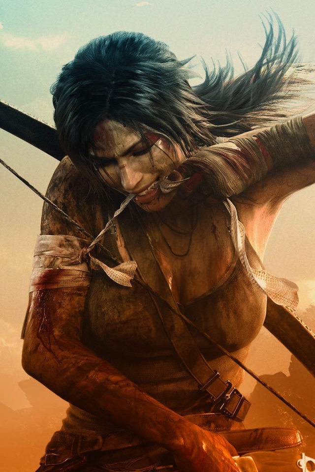 Лучница перевязывает рану в игре Tomb Raider