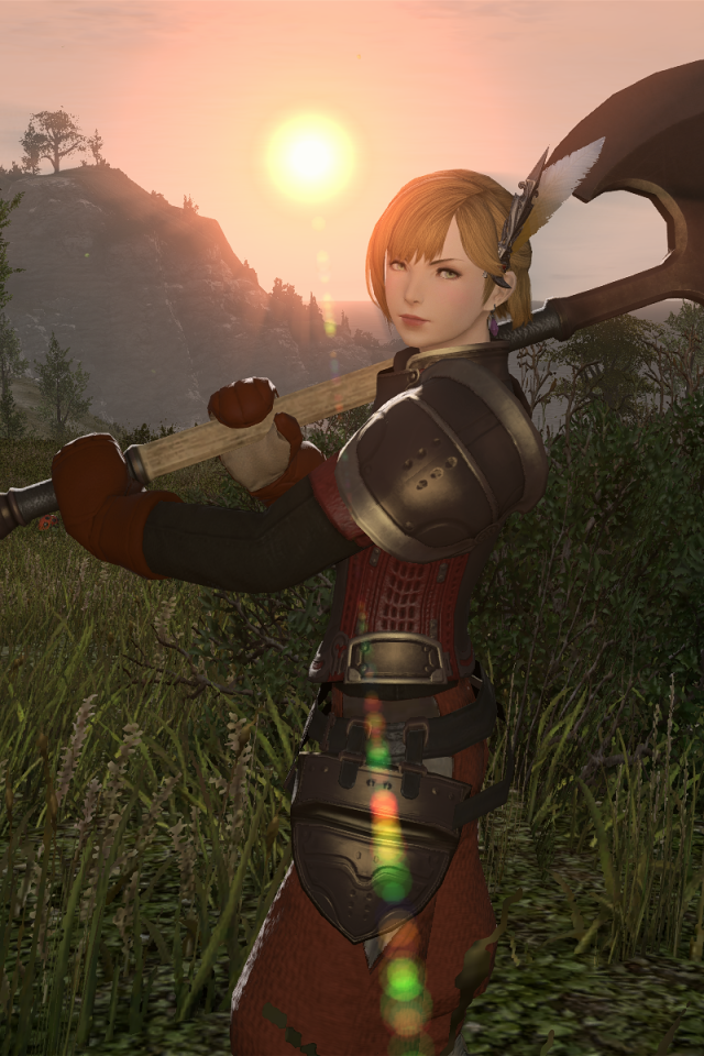 Топор на плече девушки из игры Final Fantasy XIV