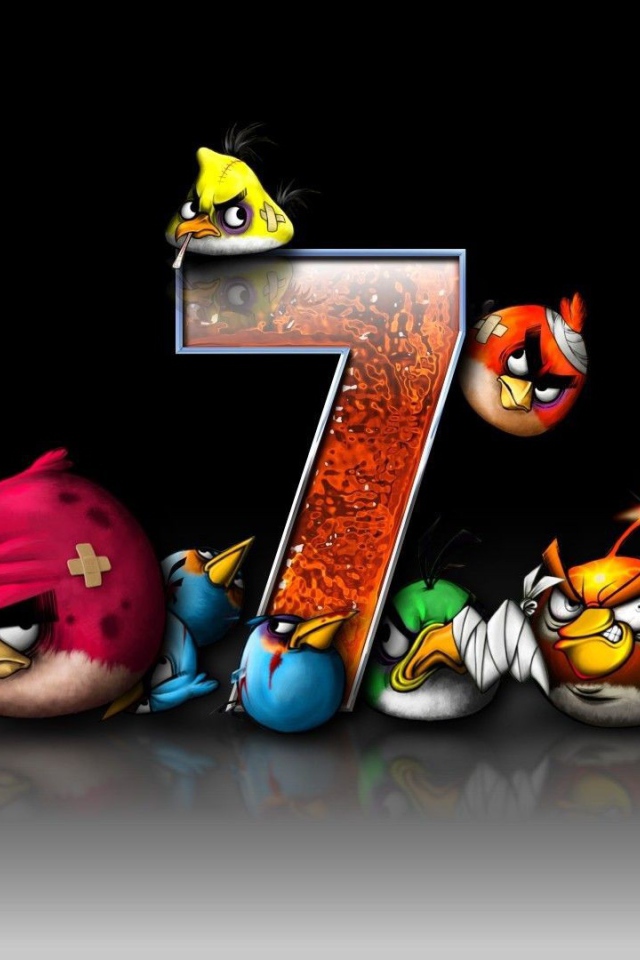 Птицы из Angry Birds у символа Windows 7