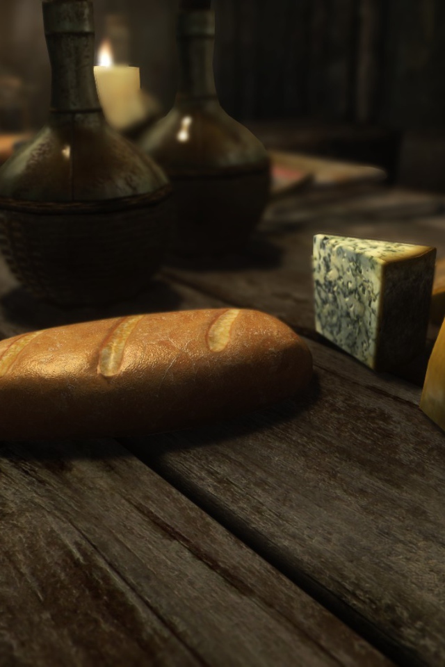 Хлеб и куски сыра на столе в игре