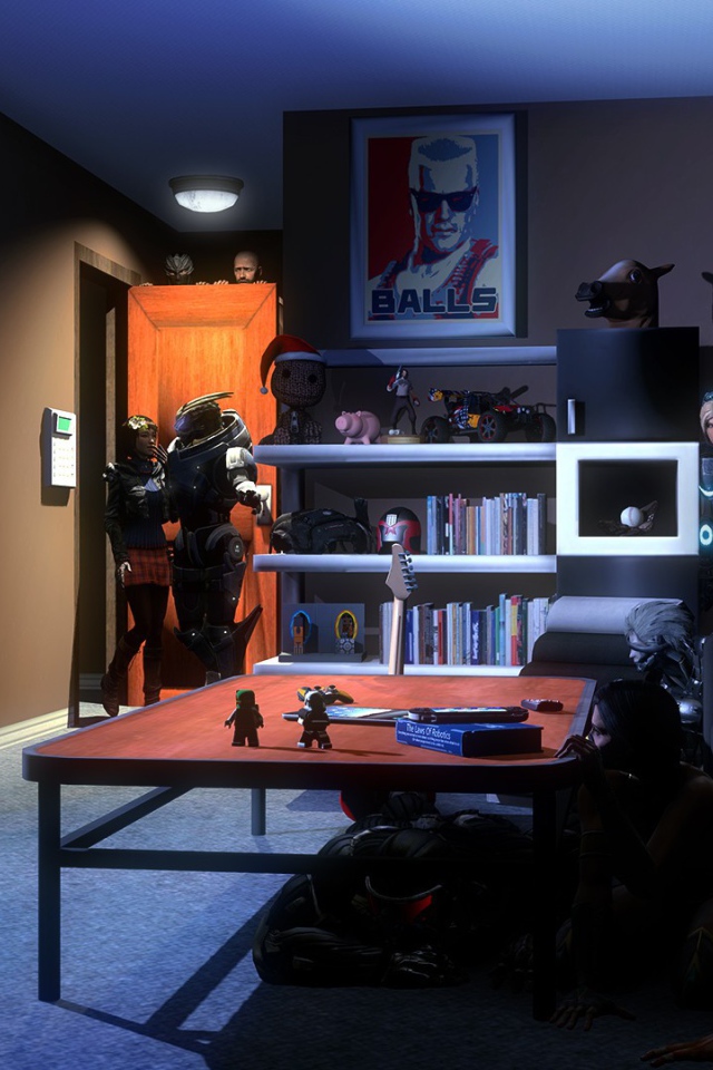 Персонажи разных игр прячутся в комнате