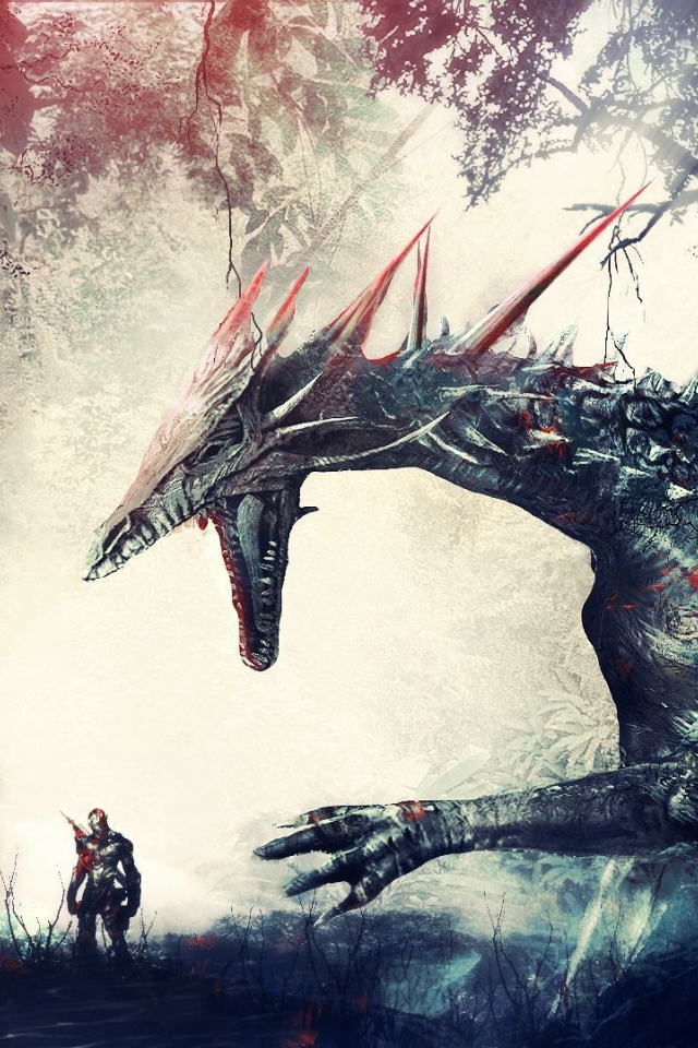 Дракон и воин в игре Dragon Age Origins