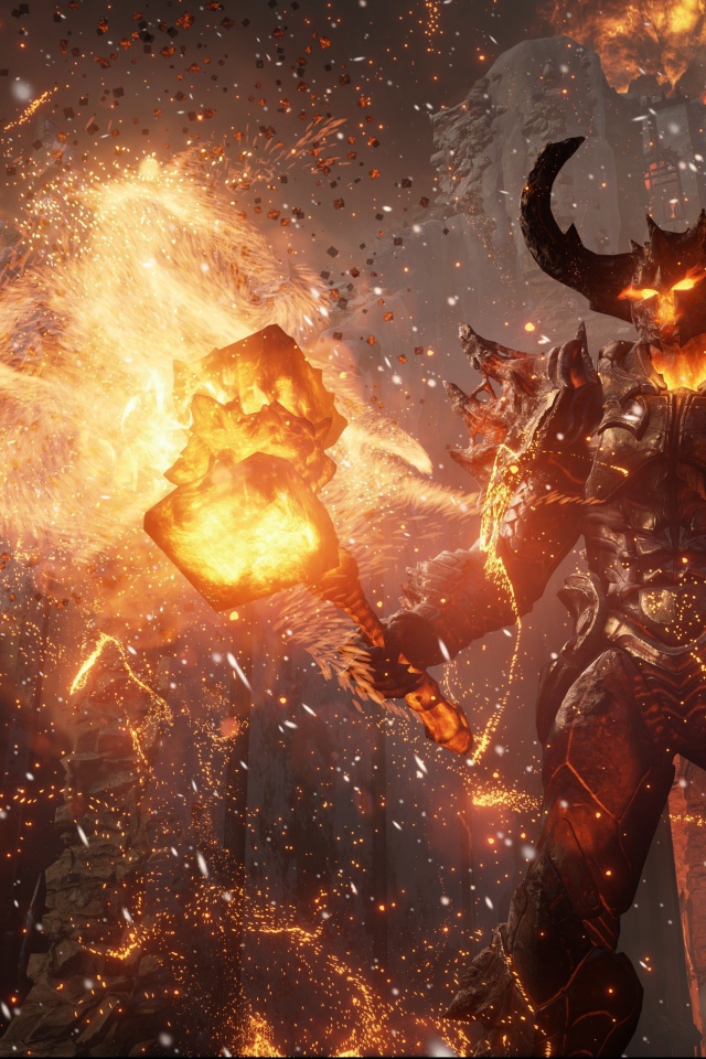 Огненный демон с молотом в игре Unreal Engine 4