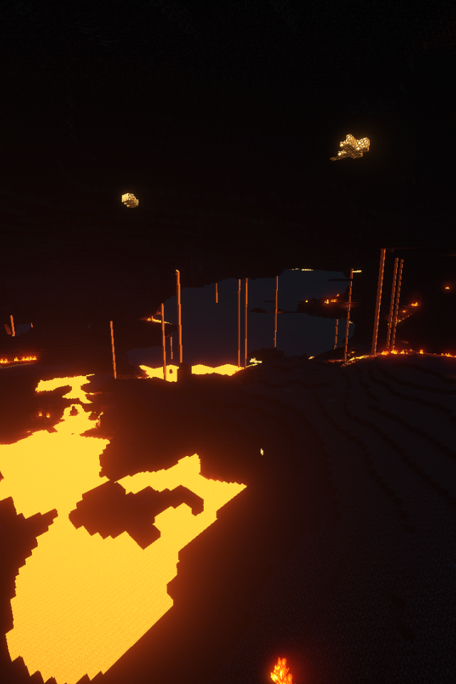 Огонь в пещере в игре Minecraft