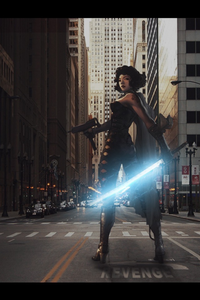 Девушка с мечом на улице, игра Gunz