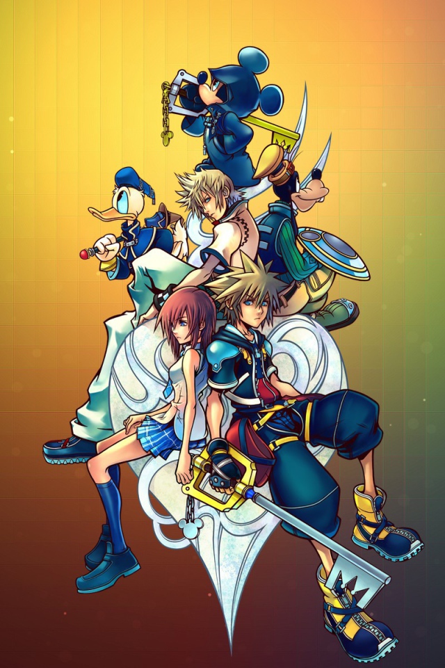 Герои игры Kingdom Hearts на радужном фоне