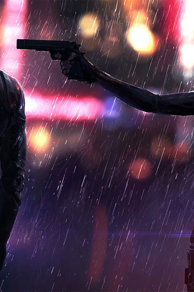 Человек и робот в игре Cyberpunk 2077