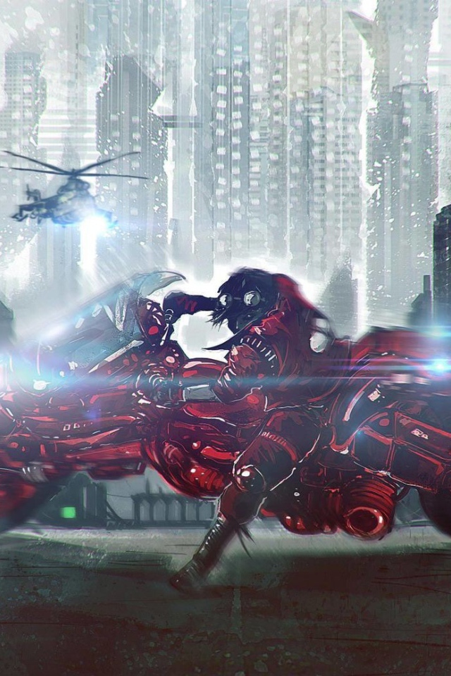 Гонщик Акира уходит от погони на вертолетах