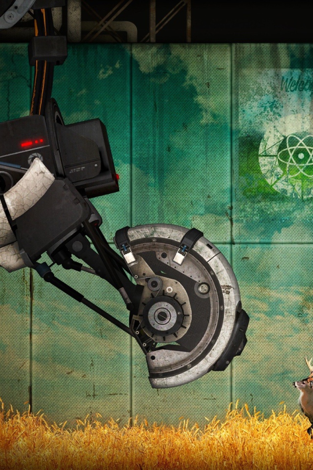 Робот и олень в игре Portal