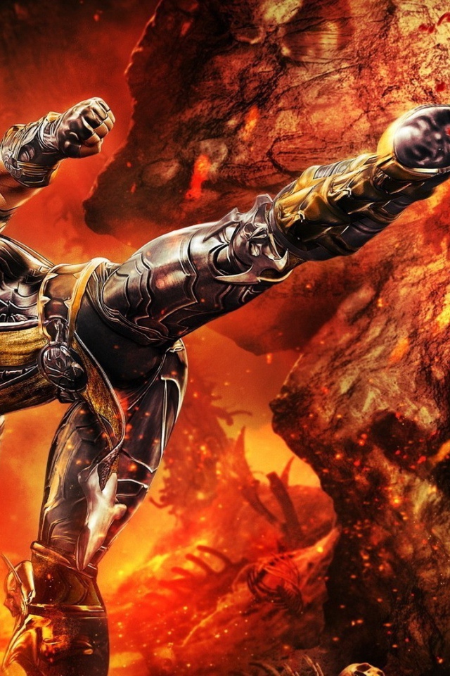 Скорпион на фоне огня в игре Mortal Kombat