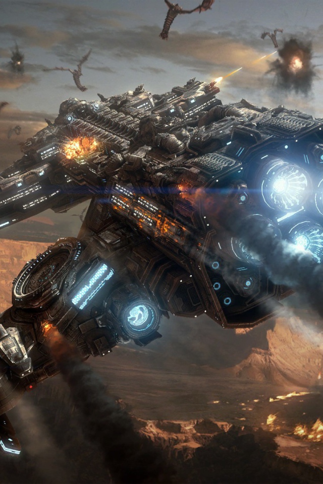 Космическое сражение в игре Starcraft II