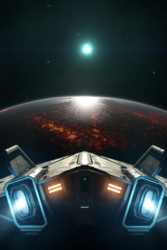 Космический корабль перед планетой, игра Elite Dangerous