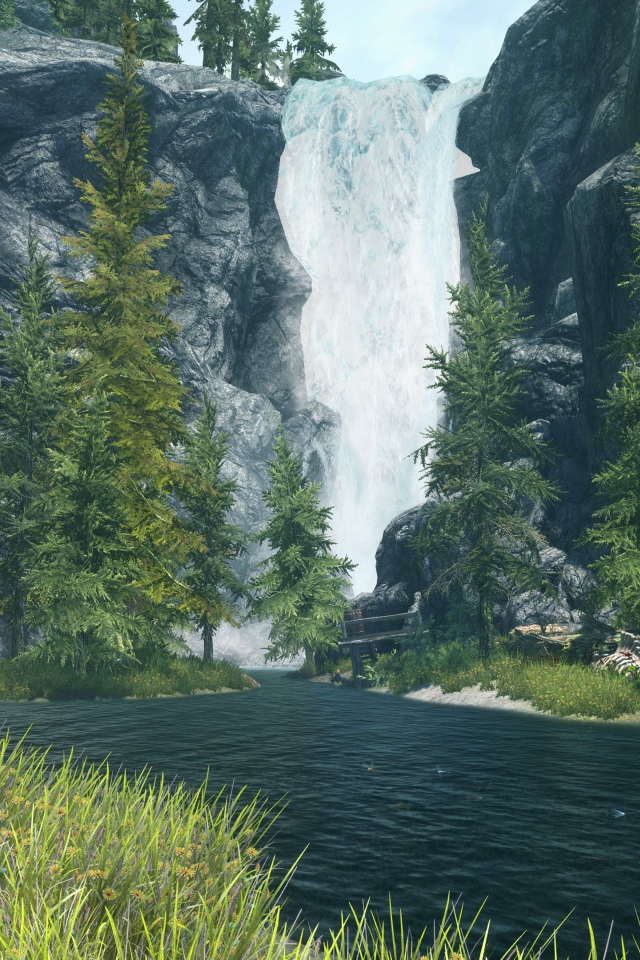 Водопад в зарослях в игре The Elder Scrolls V Skyrim