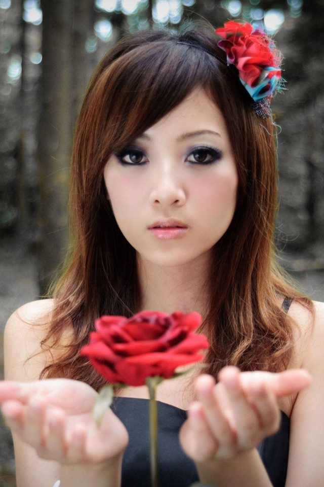 Роза парит в руках у девушки