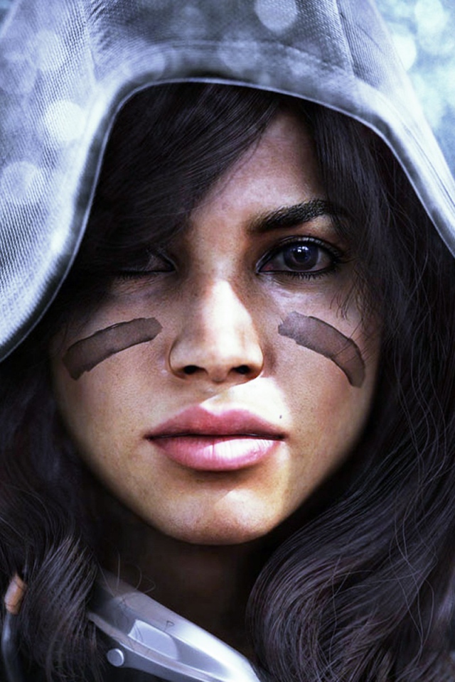 Девушка в капюшоне и боевой раскраске