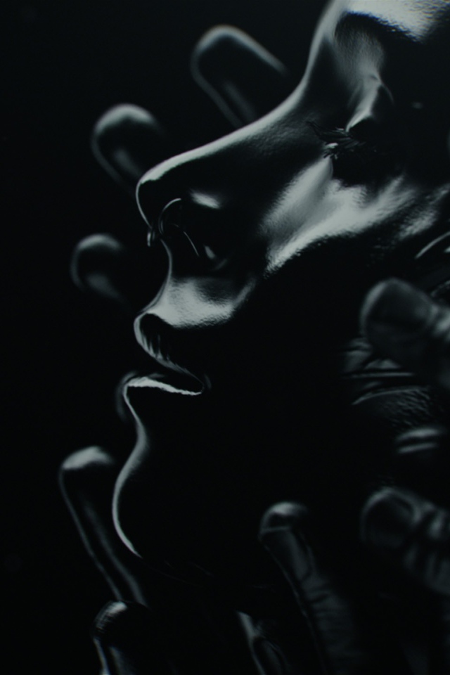 Лицо девушки в черных ладонях