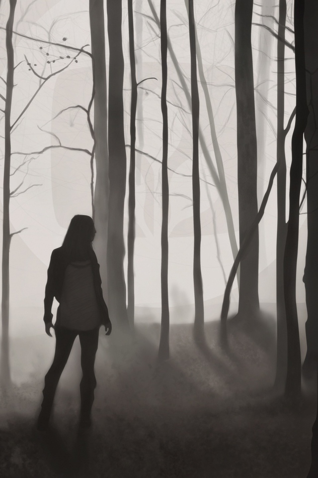 Силуэт девушки в лесу