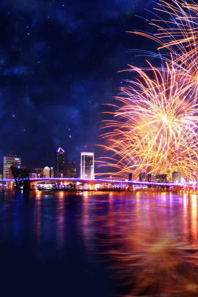 Праздничный фейерверк на звездном небе