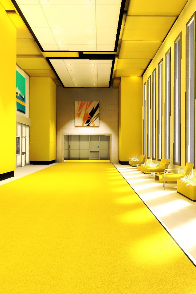 Интерьер галереи в желтом цвете