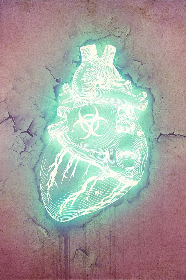 Неоновое сердце в розовом камне