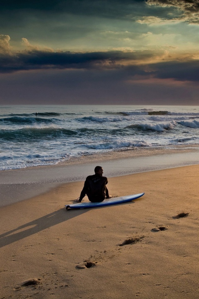 Серфер с собакой на пляже