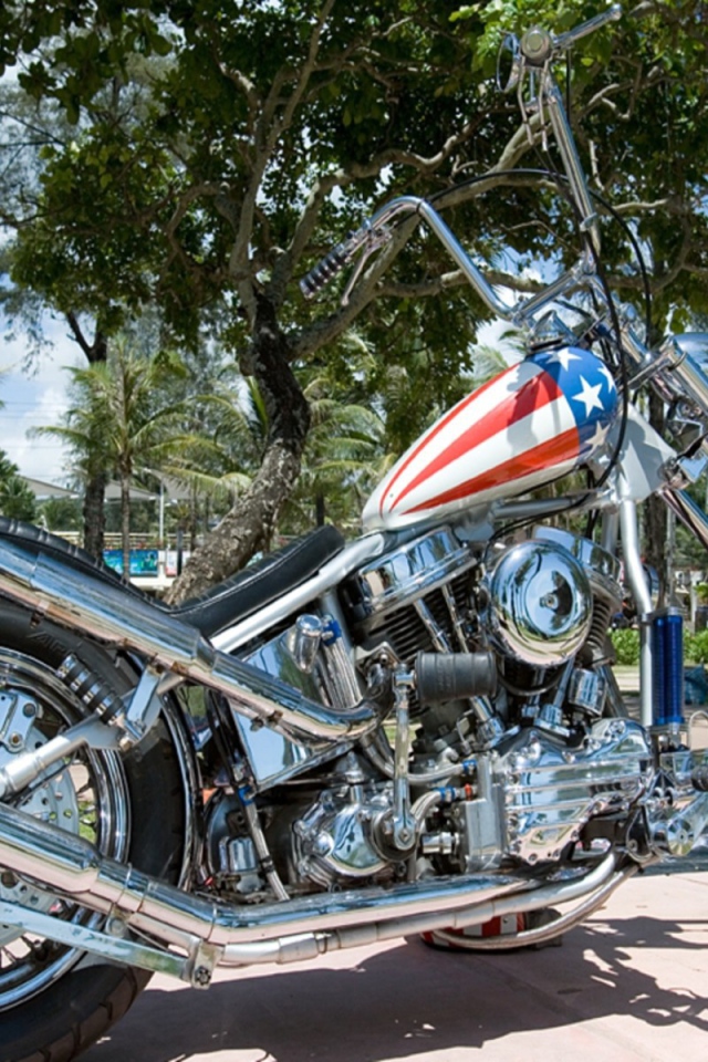 Мотоцикл Harley Davidson с флагом на бензобаке