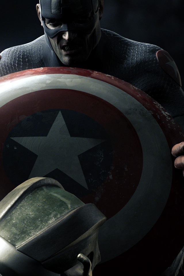 Капитан Америка поднимает щит