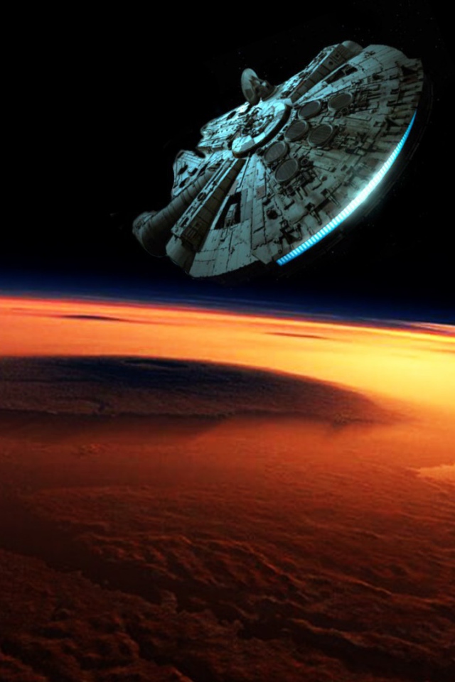 Корабль Millenium Falcon над красной планетой