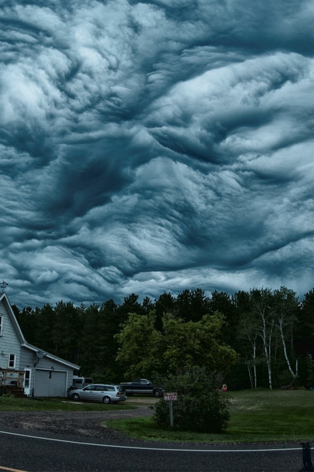 Необычные облака в небе над лесом