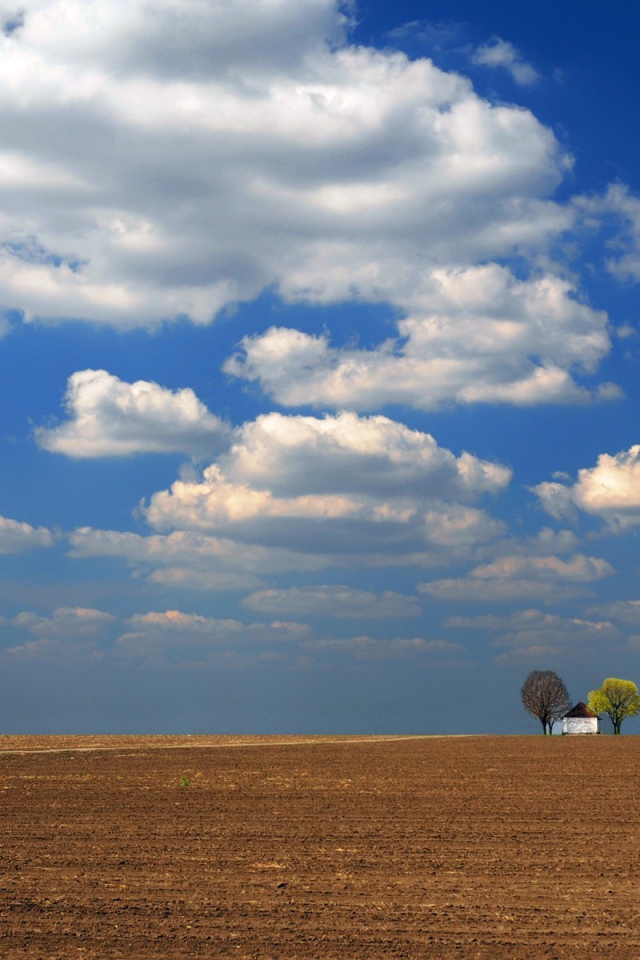 Одинокое строение среди вспаханного поля