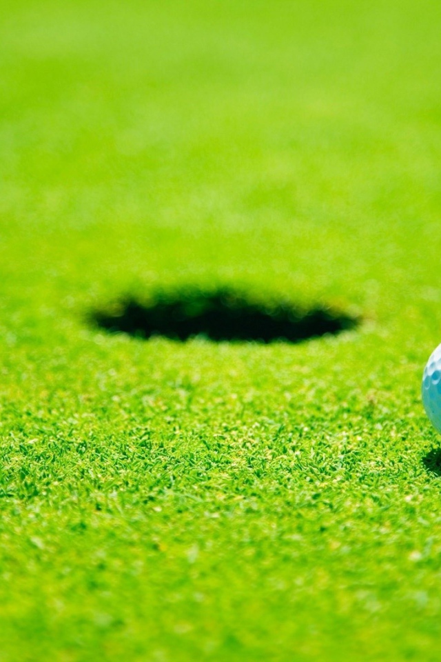 Белый мяч для гольфа у лунки