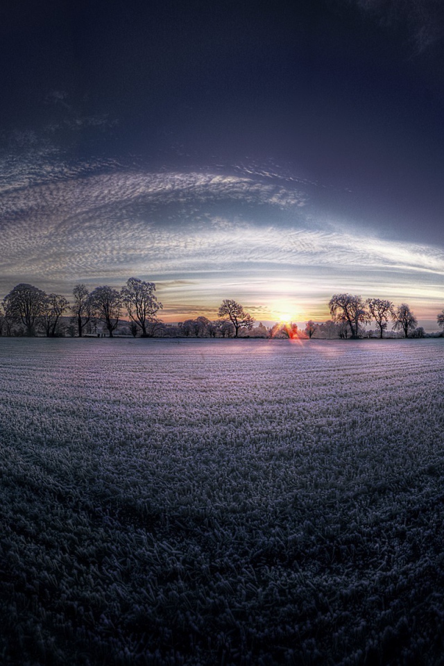 Зимний рассвет, линза рыбий глаз