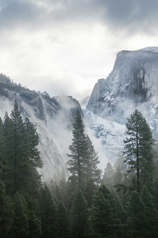 Туман на покрытой снегом горе
