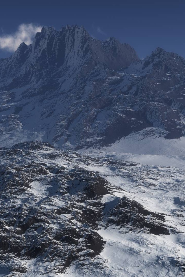 Подъем к вершине горы, снег