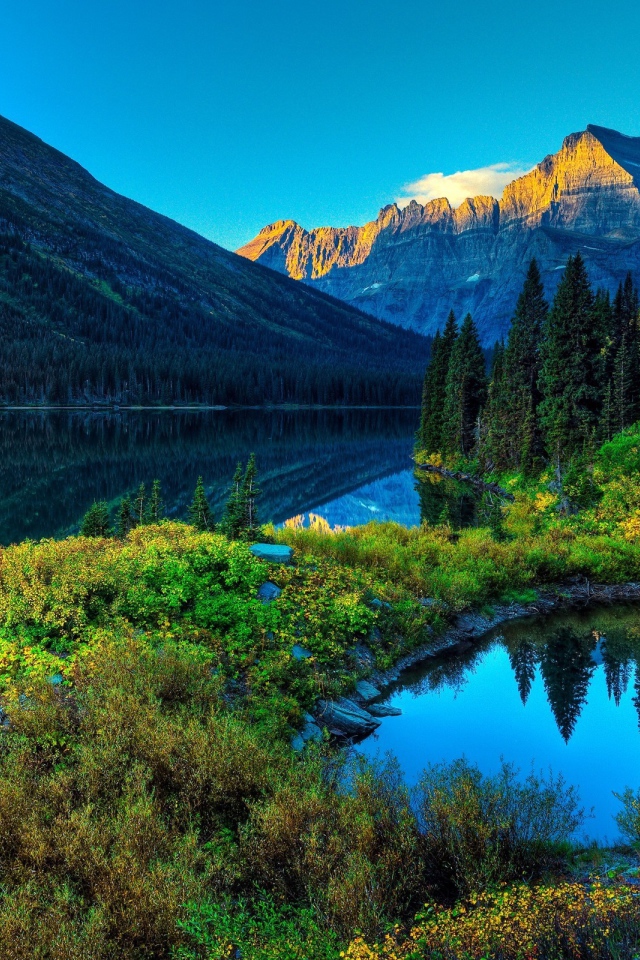 Озерцо у спокойной реки в горах