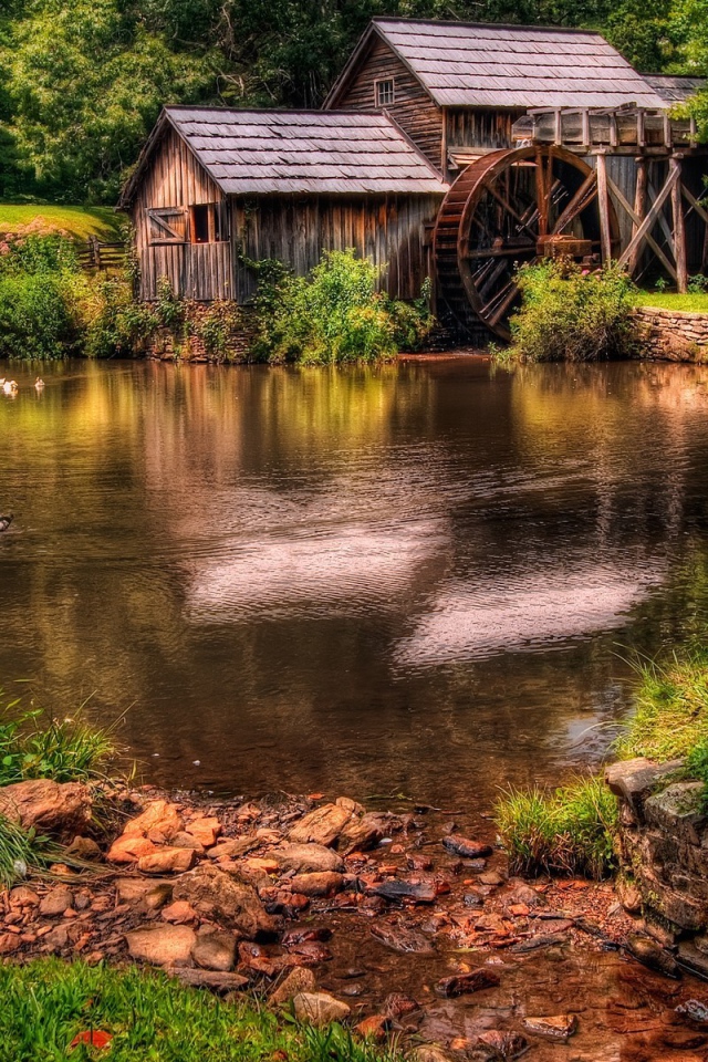Пруд у деревянной мельницы