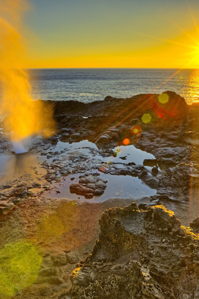 Закат на берегу моря, фото HDR