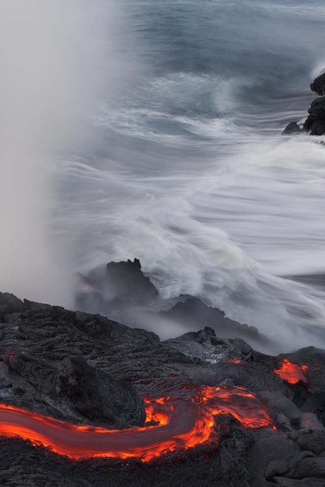 The river of lava on the beach