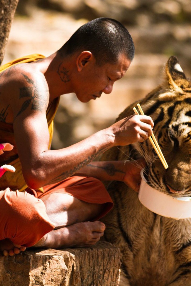 Тибетский монах и его питомец