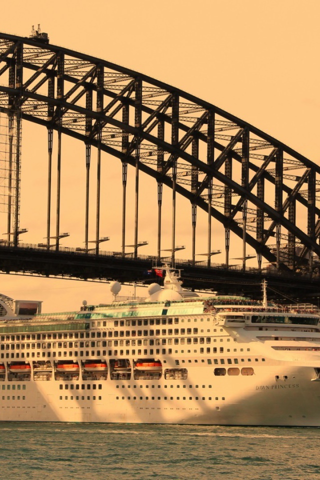 Круизный лайнер под мостом